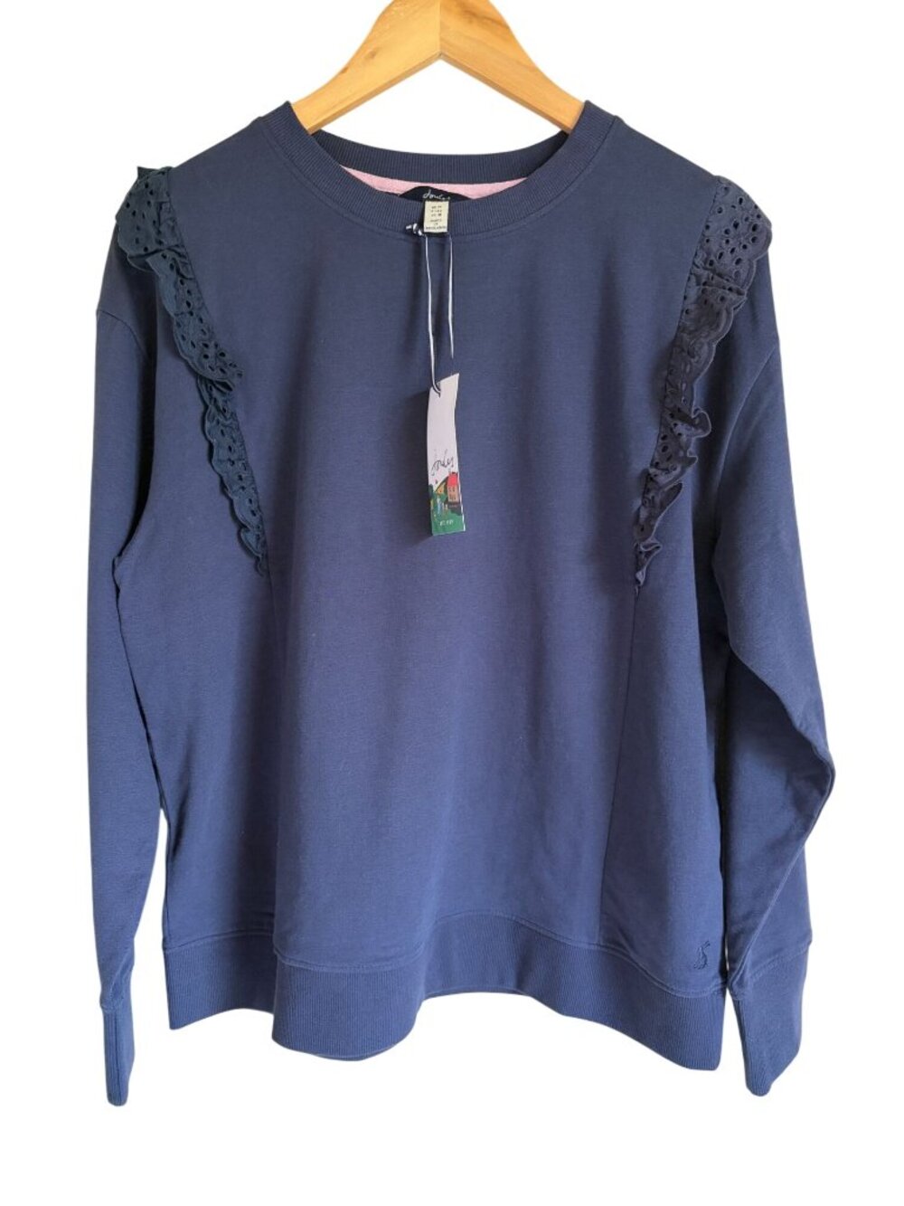 New! Joules Size Small Susie Eyelet Lace Trim Crewneck Sweatshirt